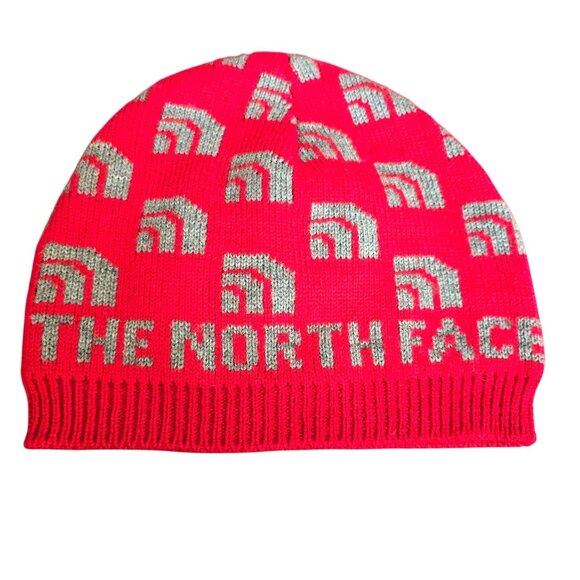 North Face Logo Hat Reversible Knit Beanie Red & Gray Adult Winter JJ3880 - Picture 1 of 5